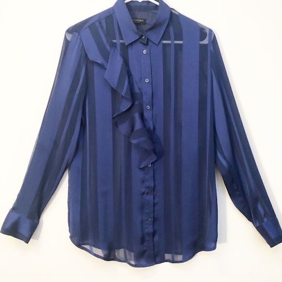 BANANA REPUBLIC Blouse Sheer Blue/Black Ru… - Picture 1 of 3